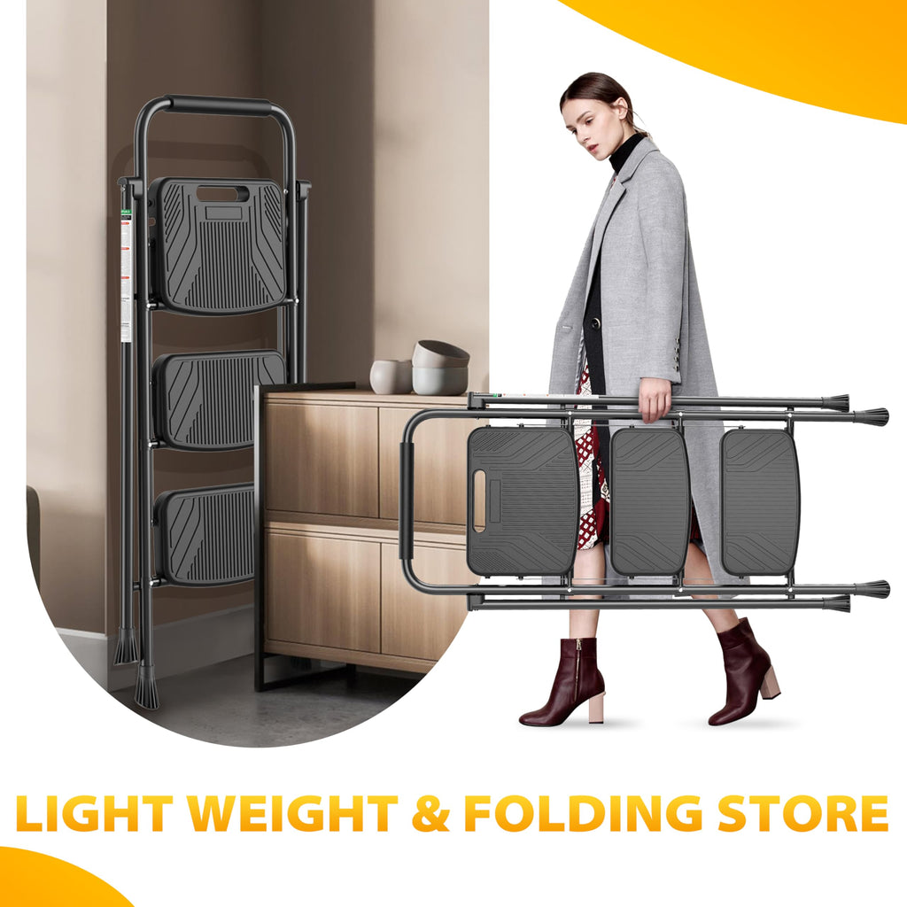 Folding Steel 3-Step Ladder with Handrail Q721161