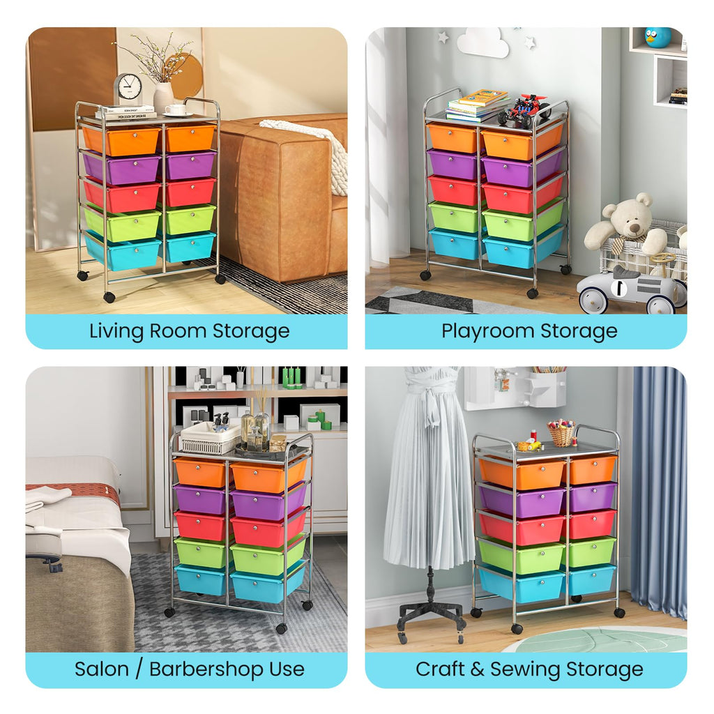 10 Drawer Rolling Storage Cart with Lockable Wheels S767