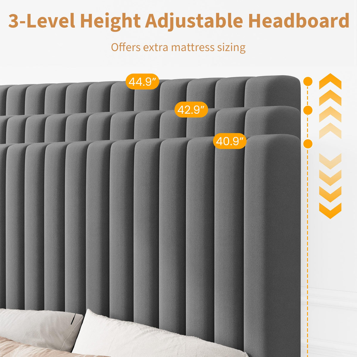 Velvet Upholstered Platform Bed with Adjustable Headboard X533