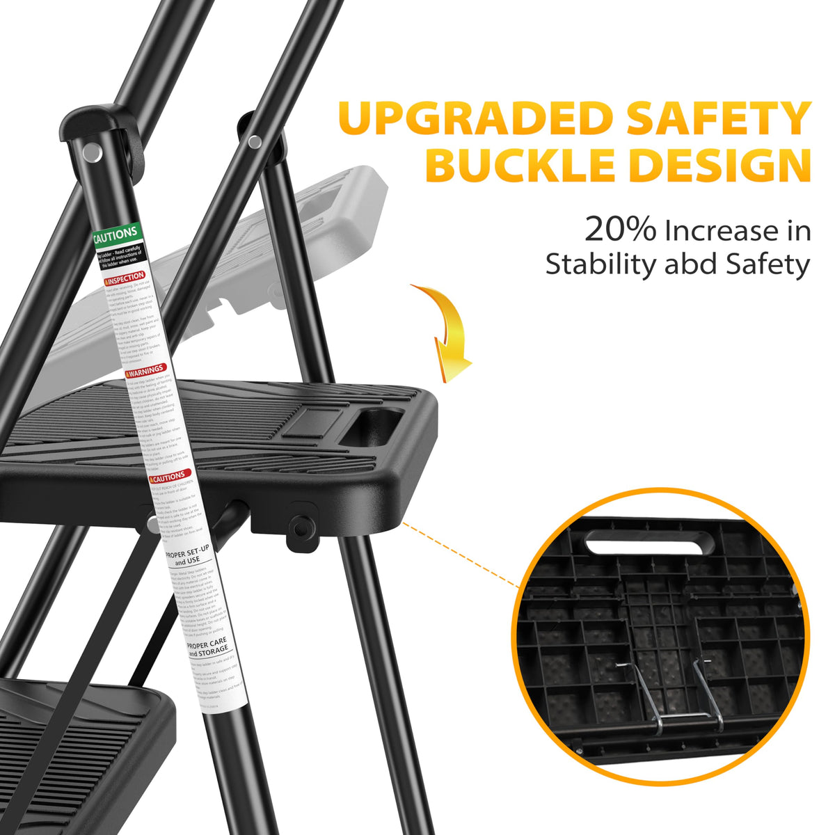 Folding Steel 3-Step Ladder with Handrail Q721161