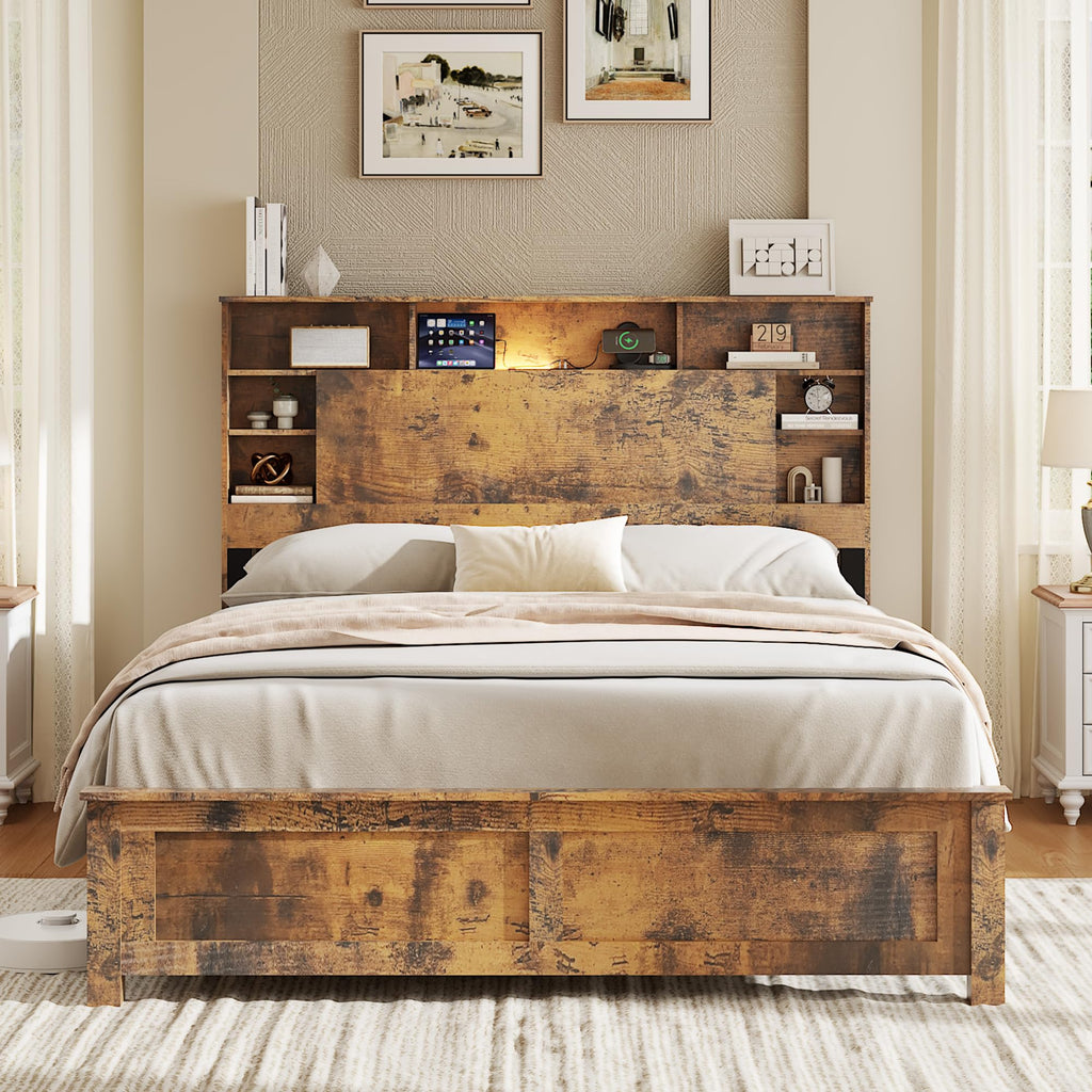 Full Size Storage Headboard Charging Station LED Platform Bed Frame N959582