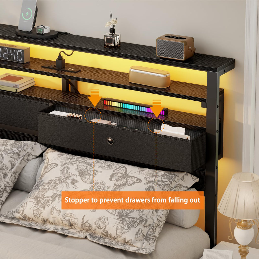 Full Size Bed Frame with Headboard & 2 Fabric Drawers S77307