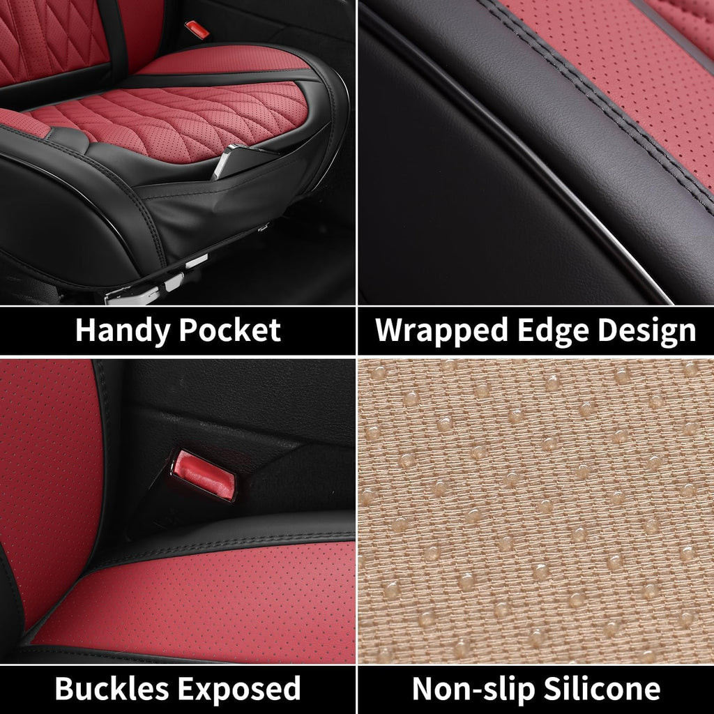 Red Black Leather Car Seat Covers Full Set Q4810