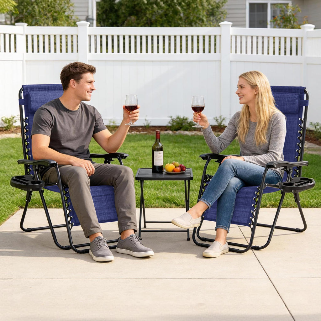 2 Pack Zero Gravity Outdoor Recliner Chair Blue D12956