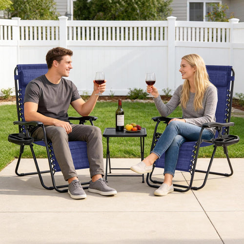 2 Pack Zero Gravity Outdoor Recliner Chair Blue D12956