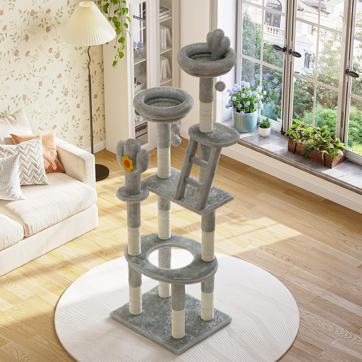 72in Gray Multi-Level Cat Tree with Transparent Capsule J72158