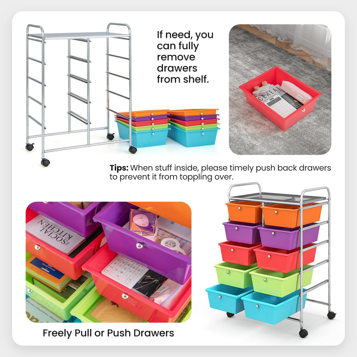 10 Drawer Rolling Storage Cart with Lockable Wheels S767