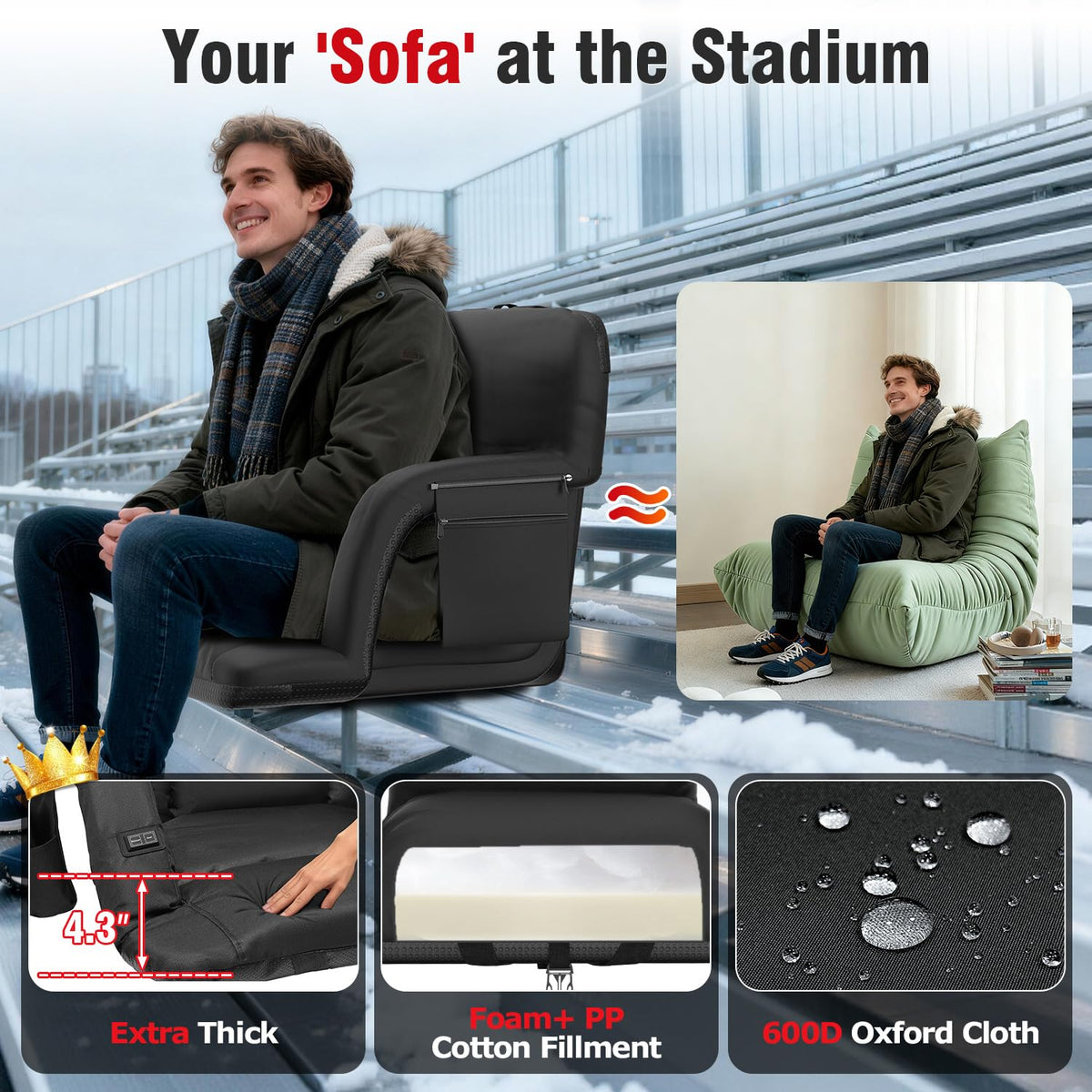 Heated Stadium Seats with Back Support 2 Pack F221708