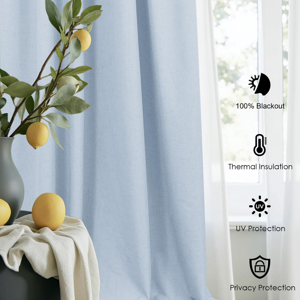 Light Blue Linen 108 Inch 2 Panel Curtain Set Y937679