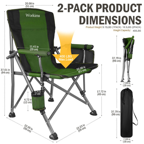 2 Pack Green Folding Camping Chair with Cup Holder and Storage Bag Z830