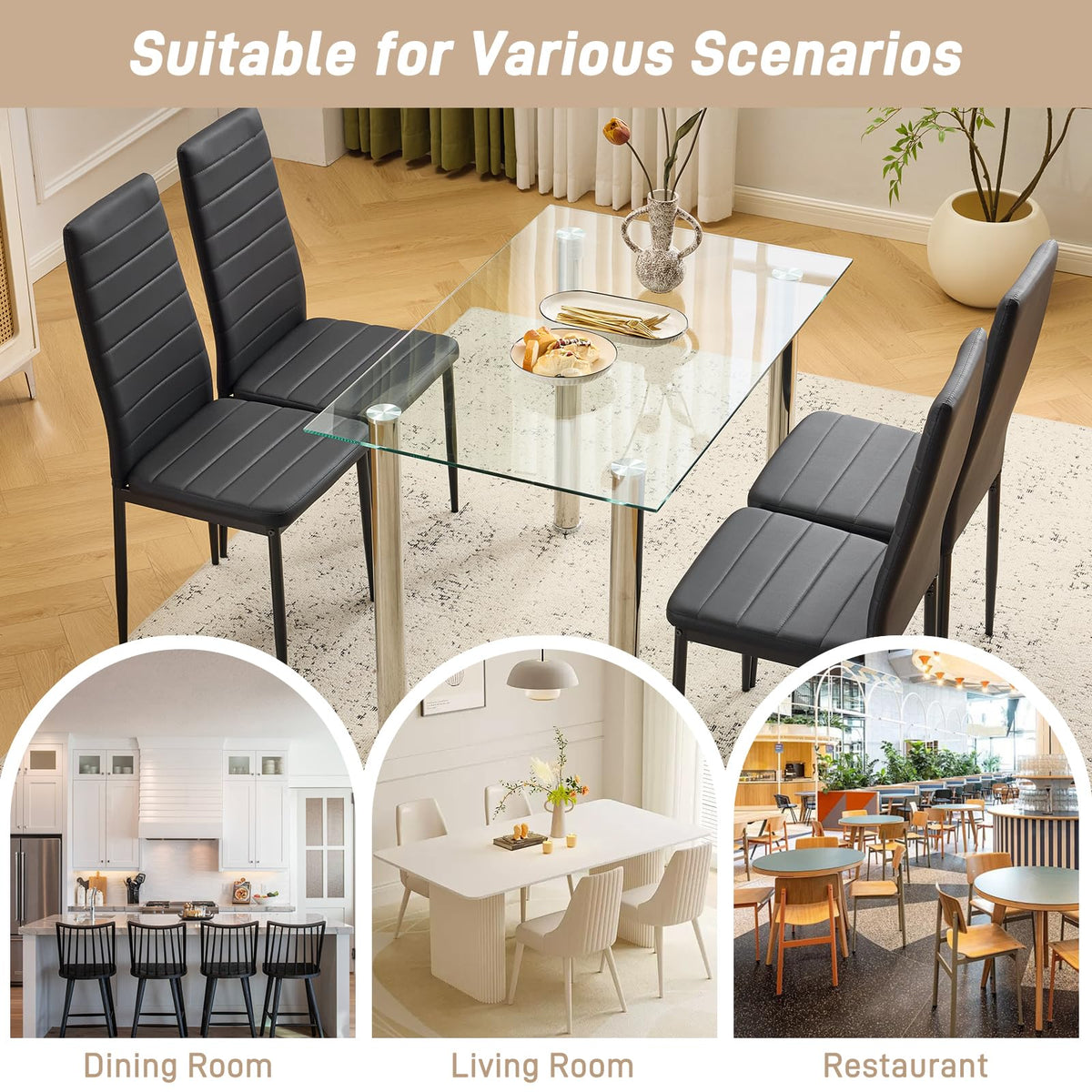 Black PU Leather Dining Chairs Set of 4 L4749