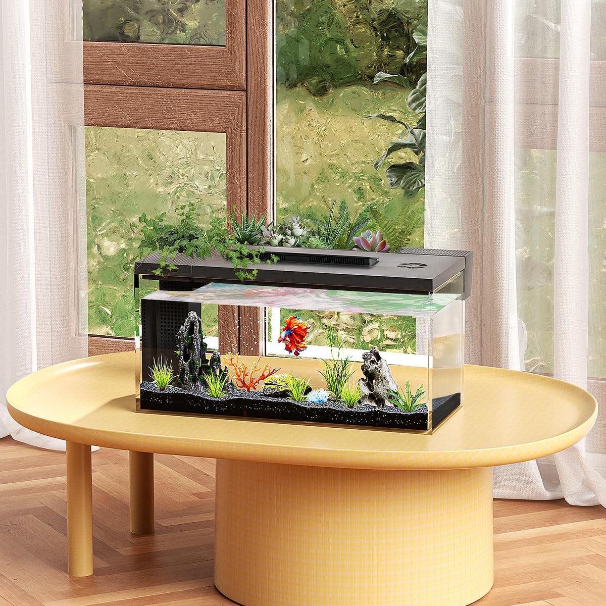 3.7 Gallon Betta Fish Tank Kit with Filter Light Water Pump U9382