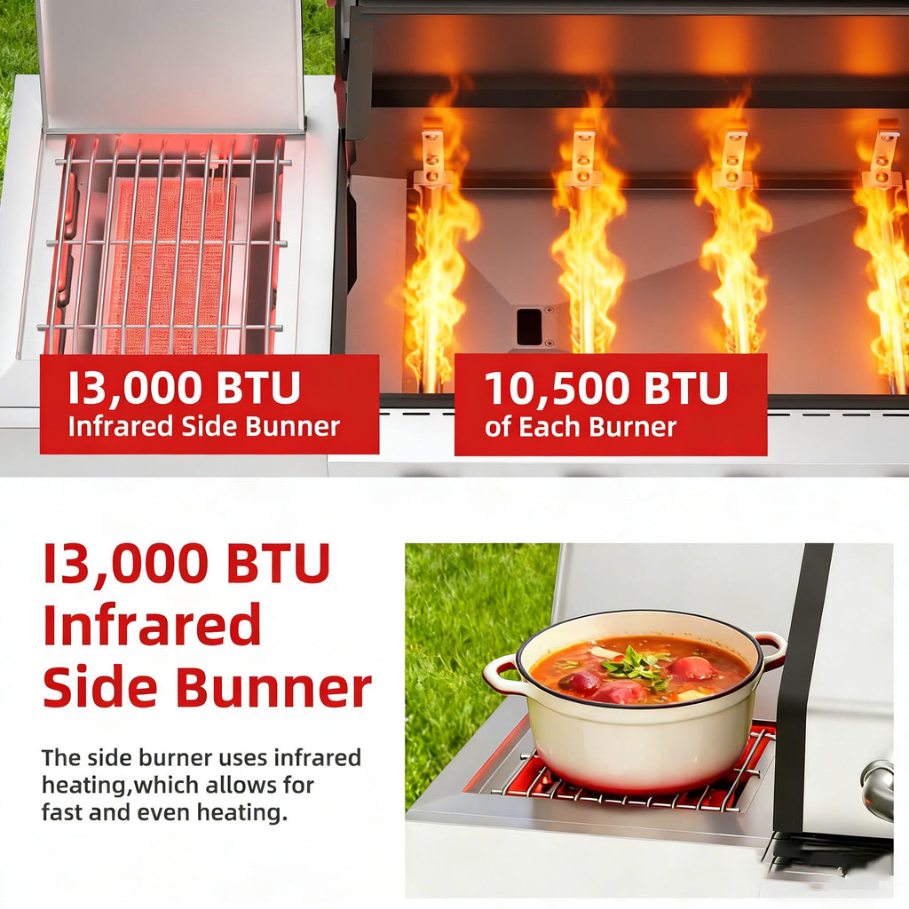 4 Burner Gas Grill with Side Burner and Wheels O985404