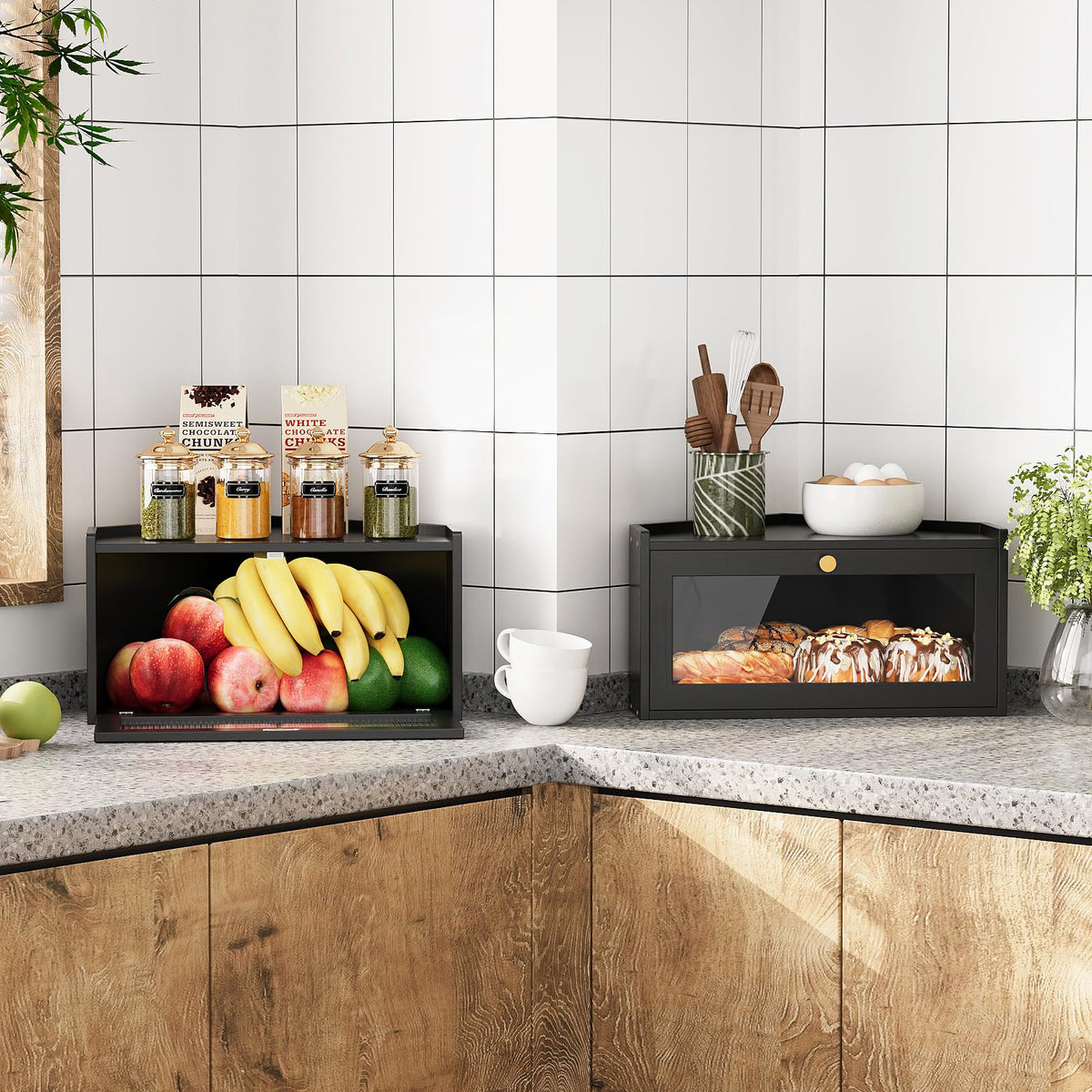 Bamboo Bread Box with Acrylic Door L548298