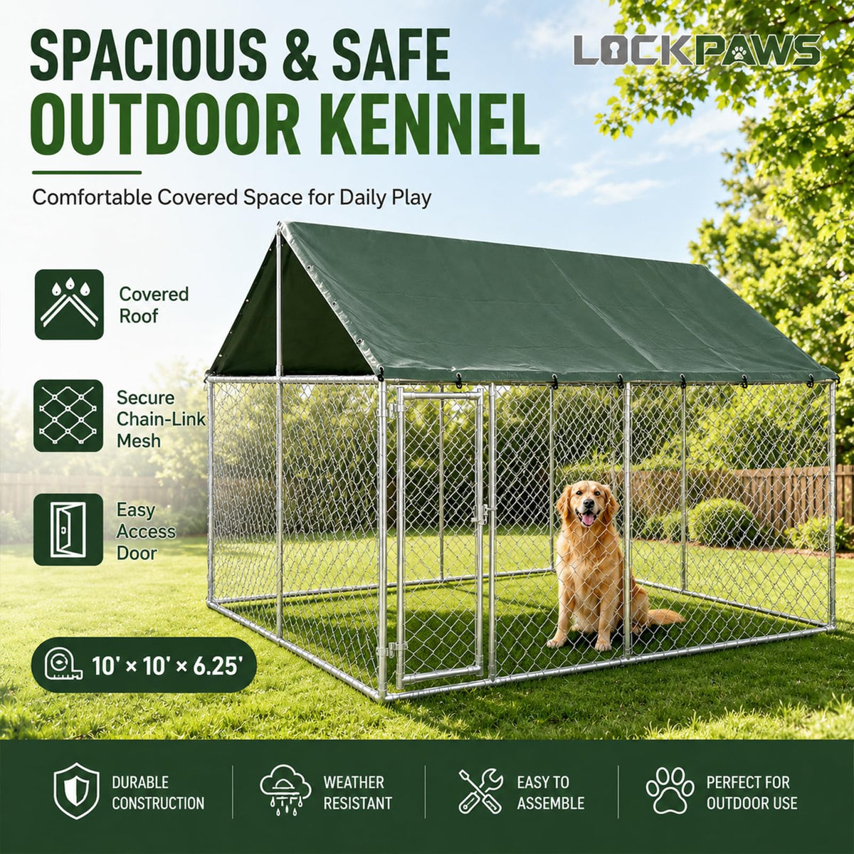 10x10FT Heavy Duty Galvanized Steel Outdoor Dog Kennel I529605
