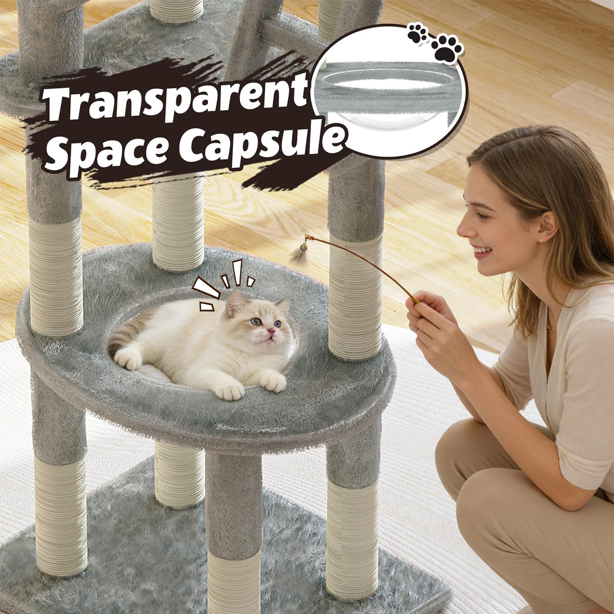 72in Gray Multi-Level Cat Tree with Transparent Capsule J72158