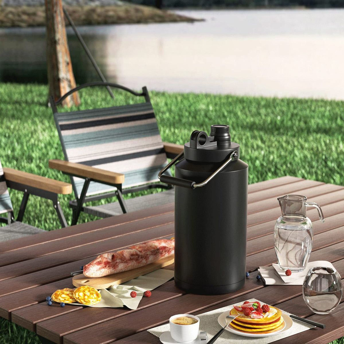 One Gallon 128oz Stainless Steel Insulated Water Bottle with Handle, Black K354