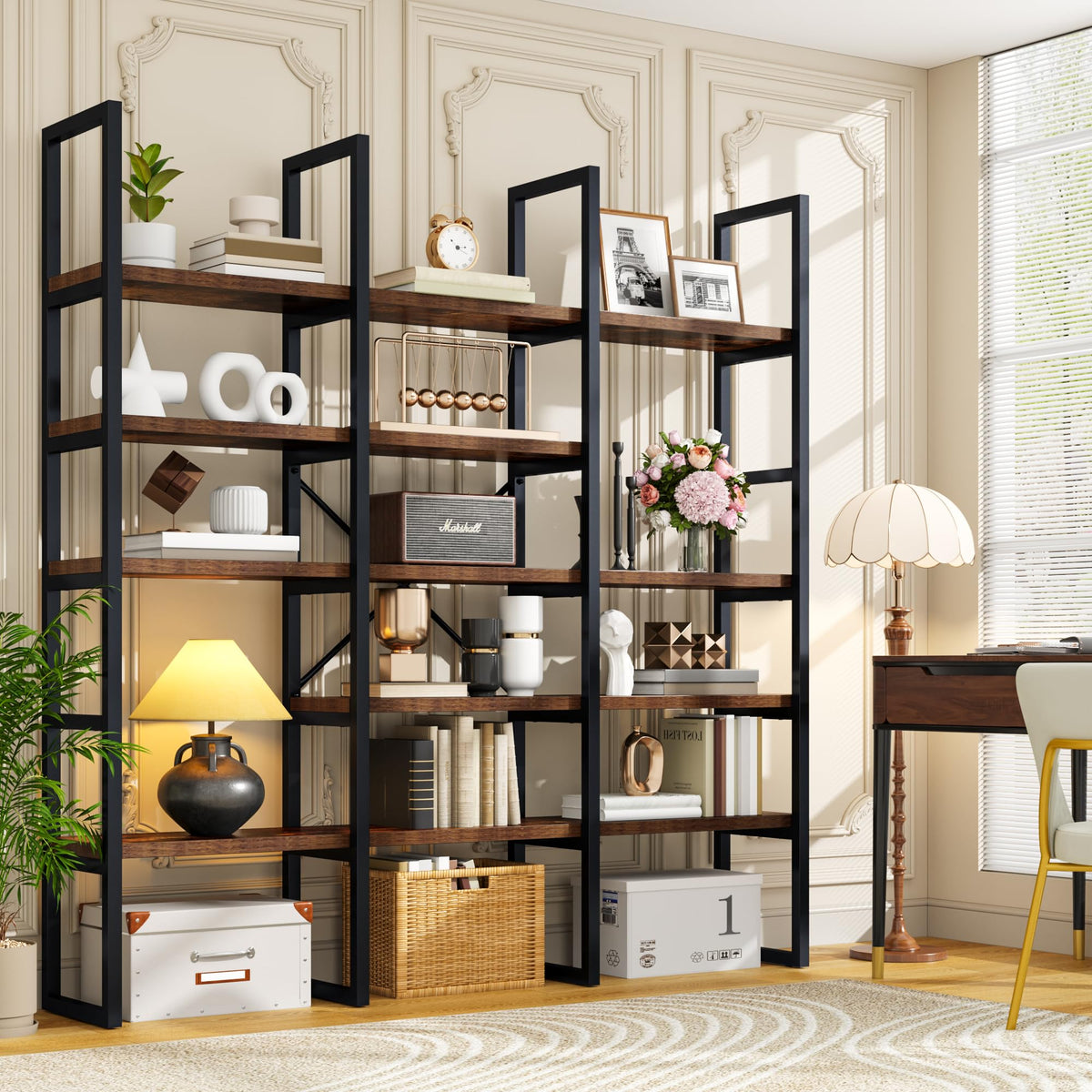 71 Inches Tall 5 Tiers Brown Bookshelf Z4604