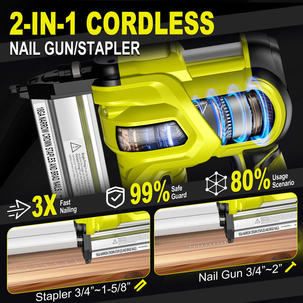 2" Cordless Brad Nailer, 2-in-1 21V Electric Brad Nailer with Battery D99948