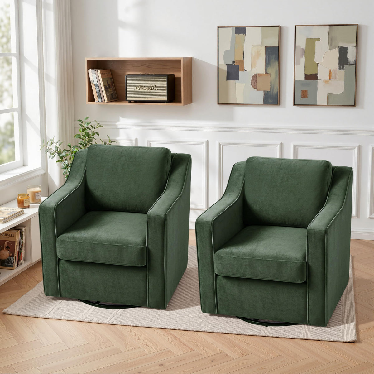 Green Swivel Accent Chairs Set of 2 V107