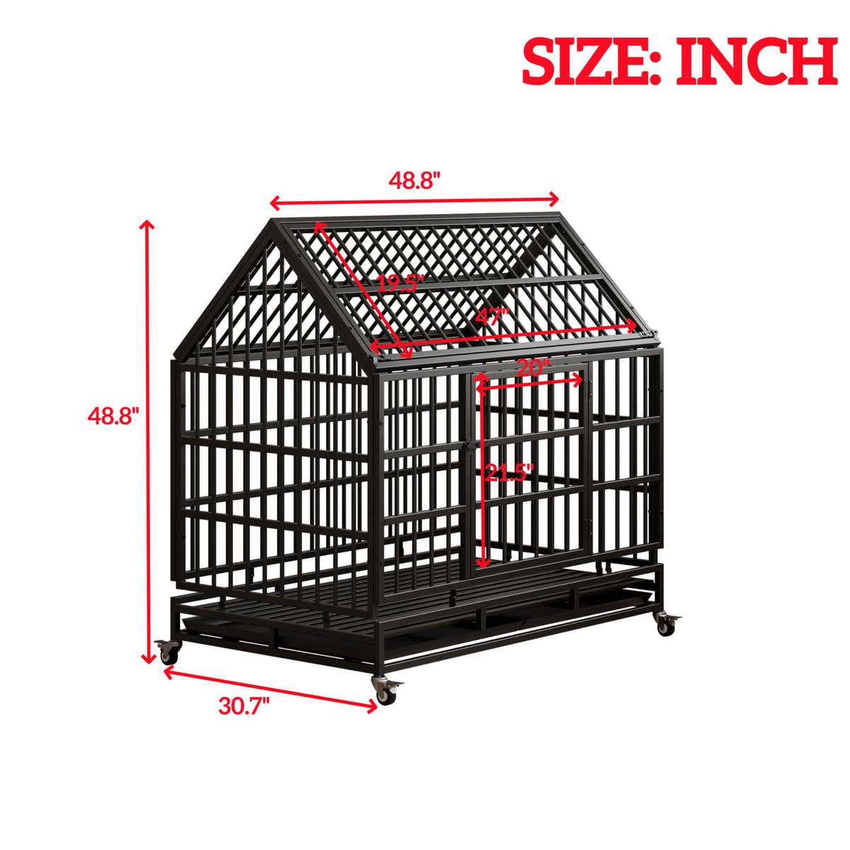 48 Inch Heavy Duty Collapsible Metal Dog Crate with Wheels T68788
