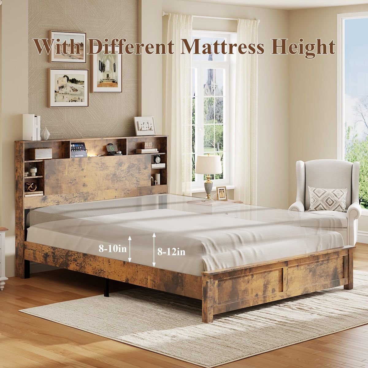 Full Size Storage Headboard Charging Station LED Platform Bed Frame N959582