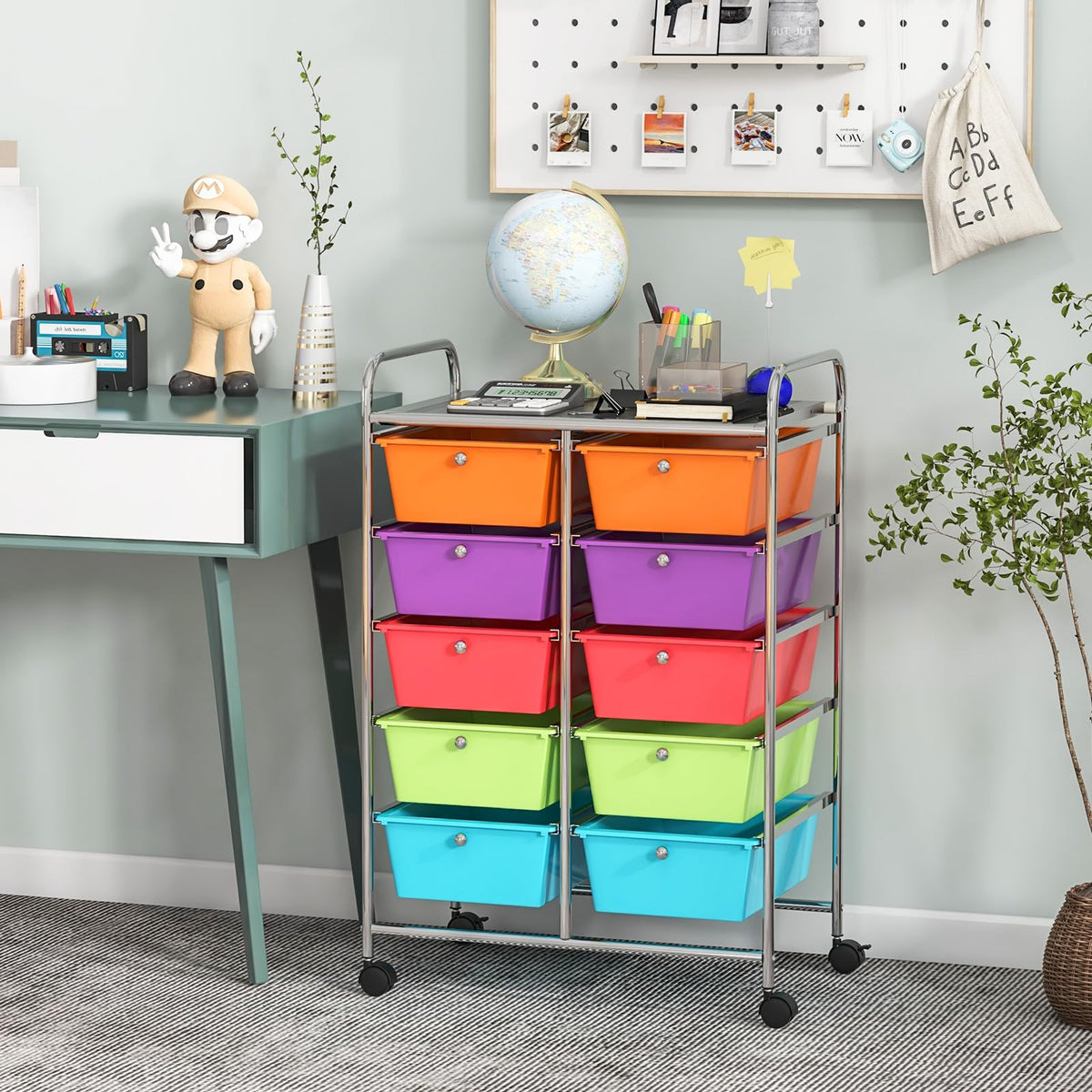 10 Drawer Rolling Storage Cart with Lockable Wheels S767