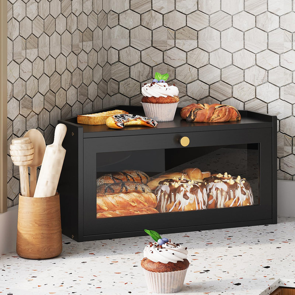 Bamboo Bread Box with Acrylic Door L548298