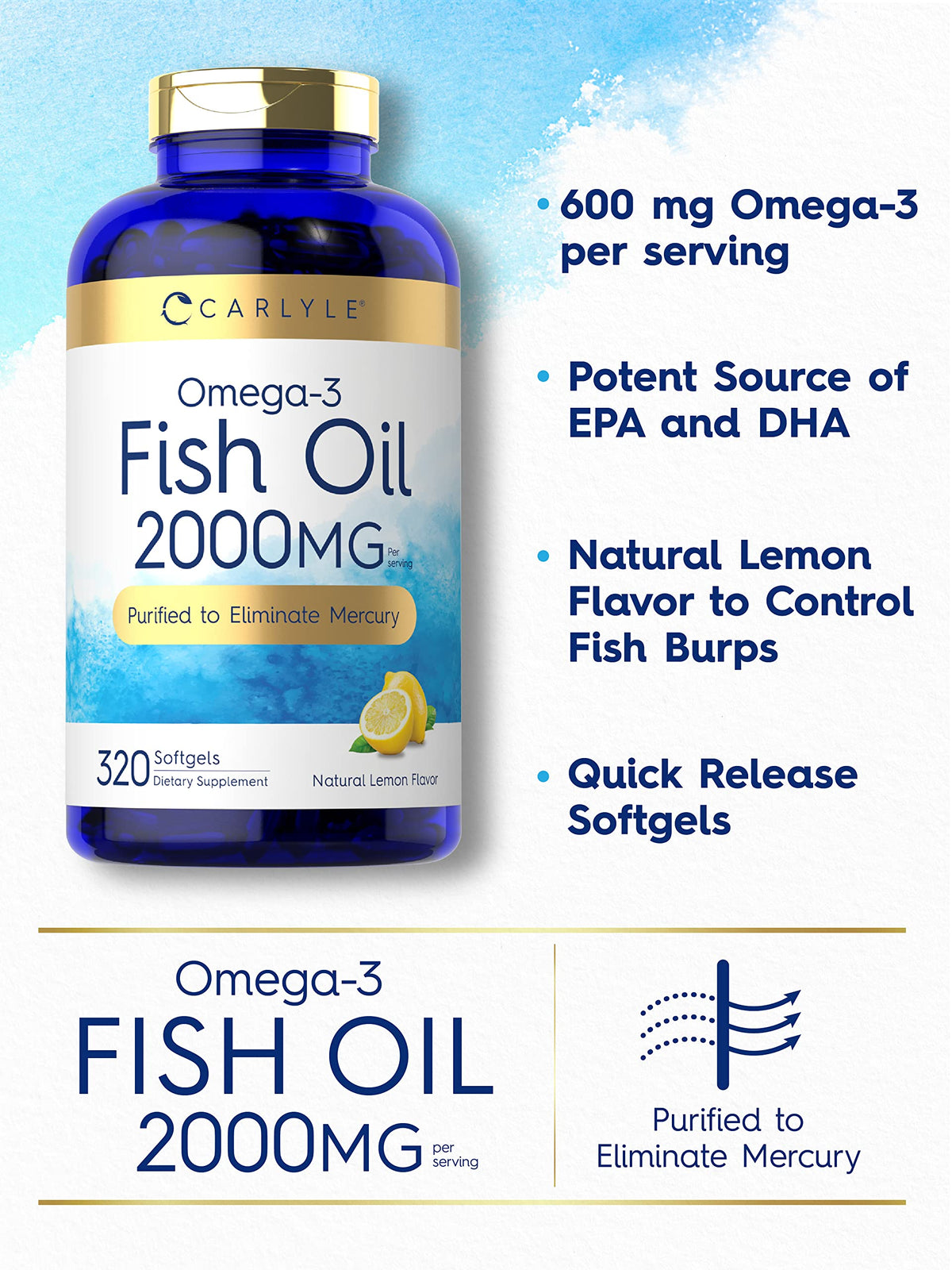Fish Oil Omega 3 Supplements 2000mg 320 Softgels EPA & DHA K99546