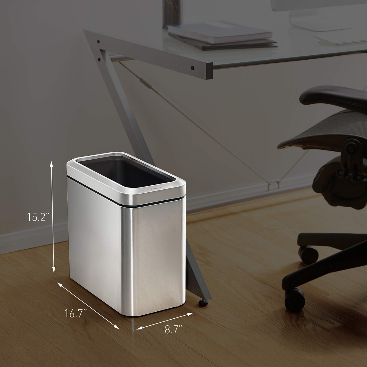 25L Brushed Stainless Steel Slim Open Trash Can H59365