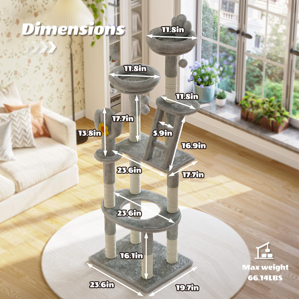 72in Gray Multi-Level Cat Tree with Transparent Capsule J72158