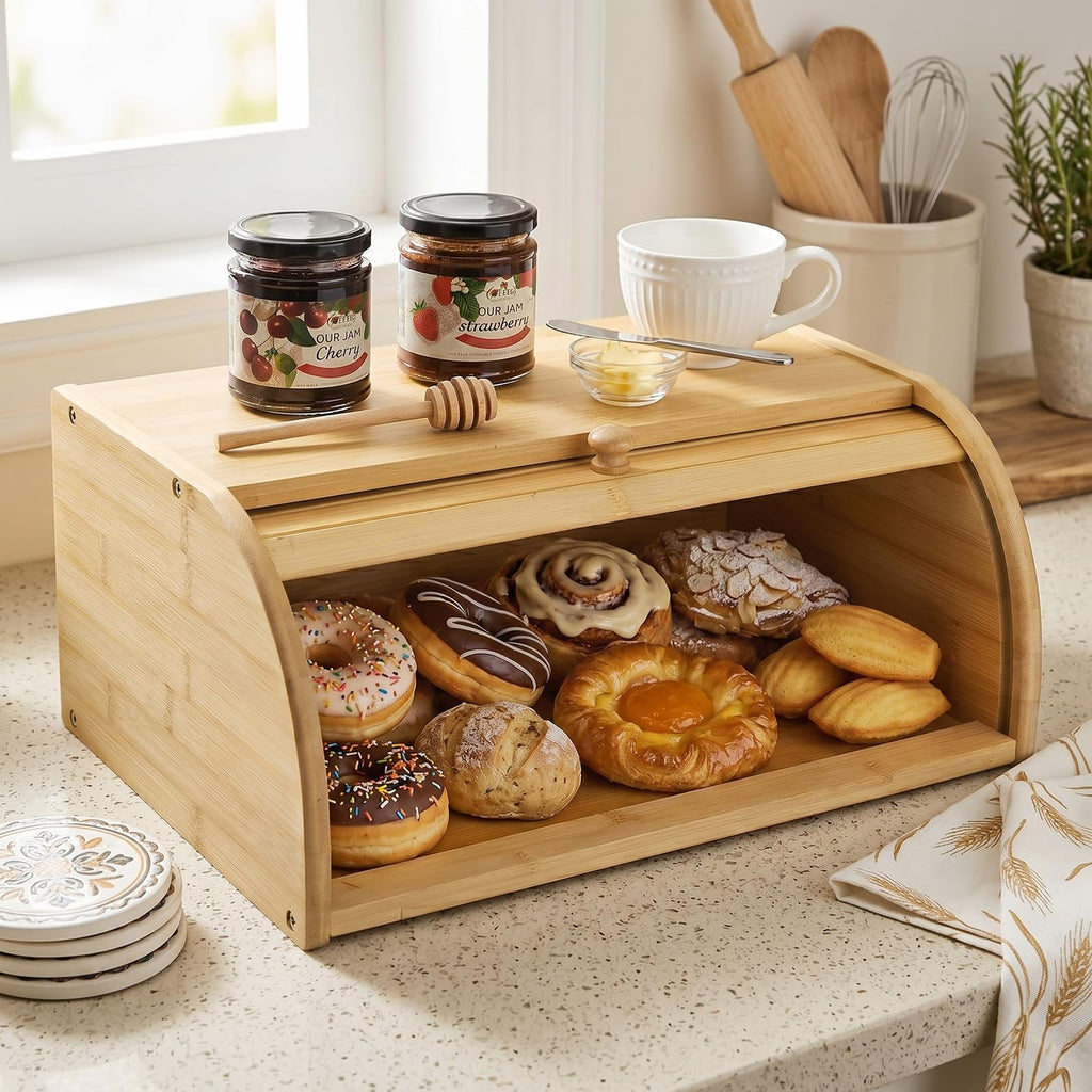 Large Natural Bamboo Roll Top Bread Box S185018