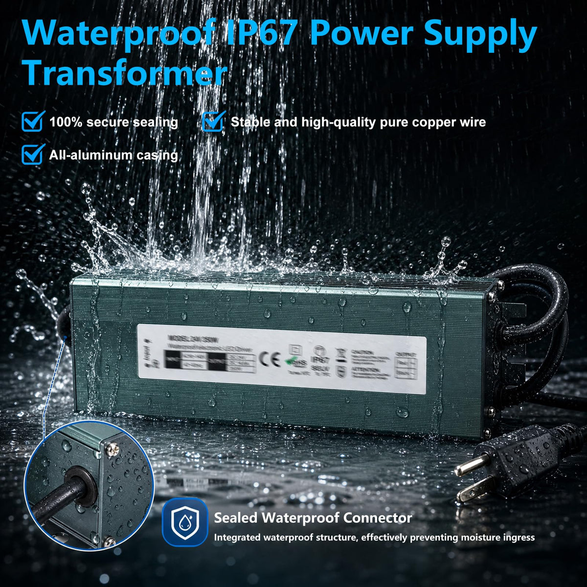 2 Pack 12V 200W Waterproof IP67 LED Driver W22404