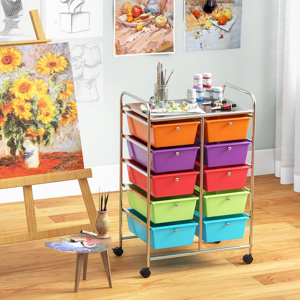 10 Drawer Rolling Storage Cart with Lockable Wheels S767
