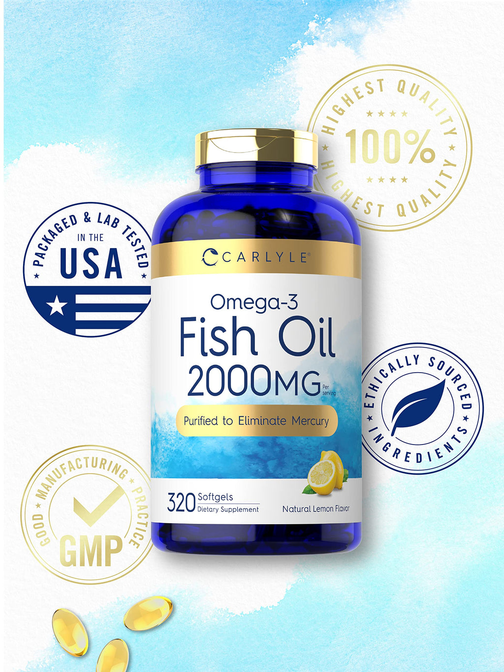 Fish Oil Omega 3 Supplements 2000mg 320 Softgels EPA & DHA K99546