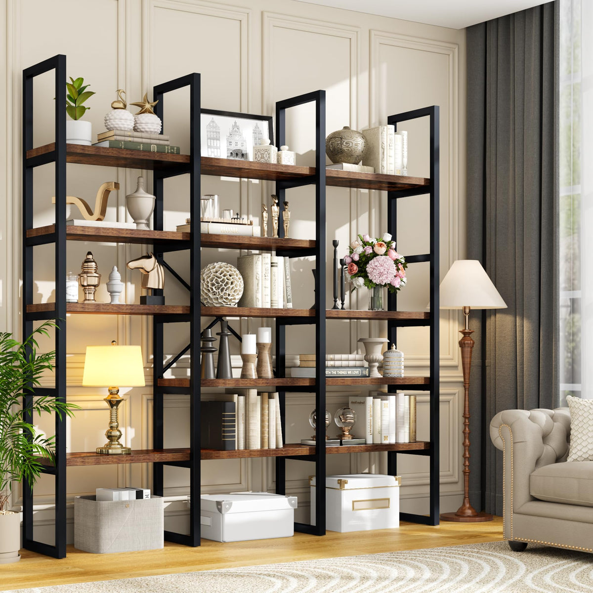 71 Inches Tall 5 Tiers Brown Bookshelf Z4604
