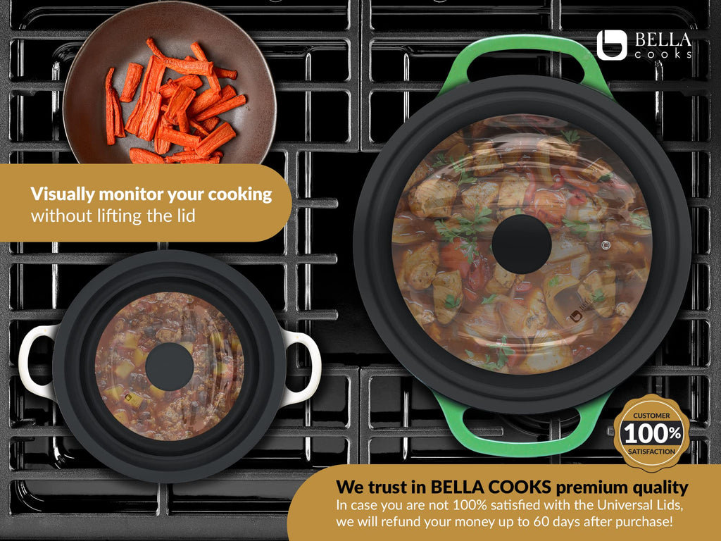 Universal Lids for Pots, Pans & Skillets 2set Frying Pan Cover Fits 7", 8" 9" & 10", 11", 12" Diameter Cookware, 2 Cotton Rags, Tempered Glass with High Heat Resistant Silicone Rim Dishwasher Safe C43362