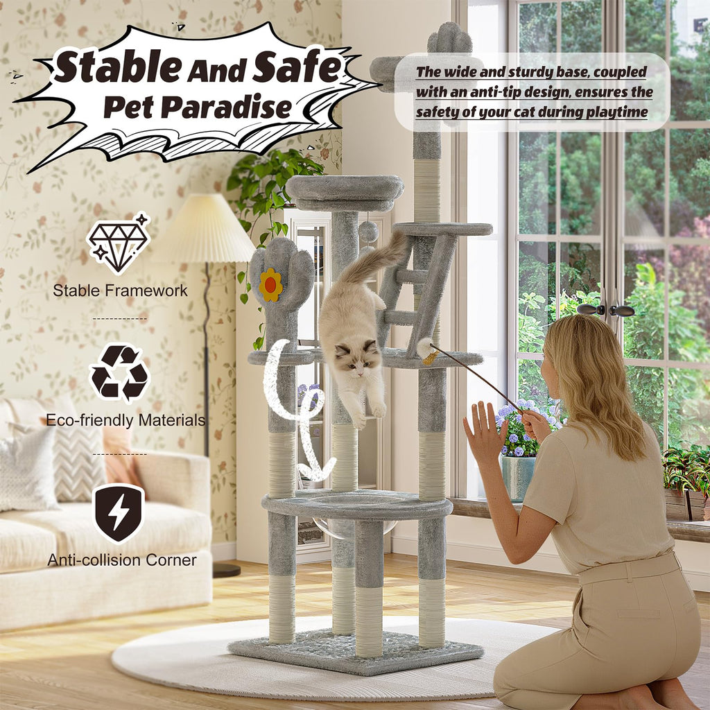 72in Gray Multi-Level Cat Tree with Transparent Capsule J72158