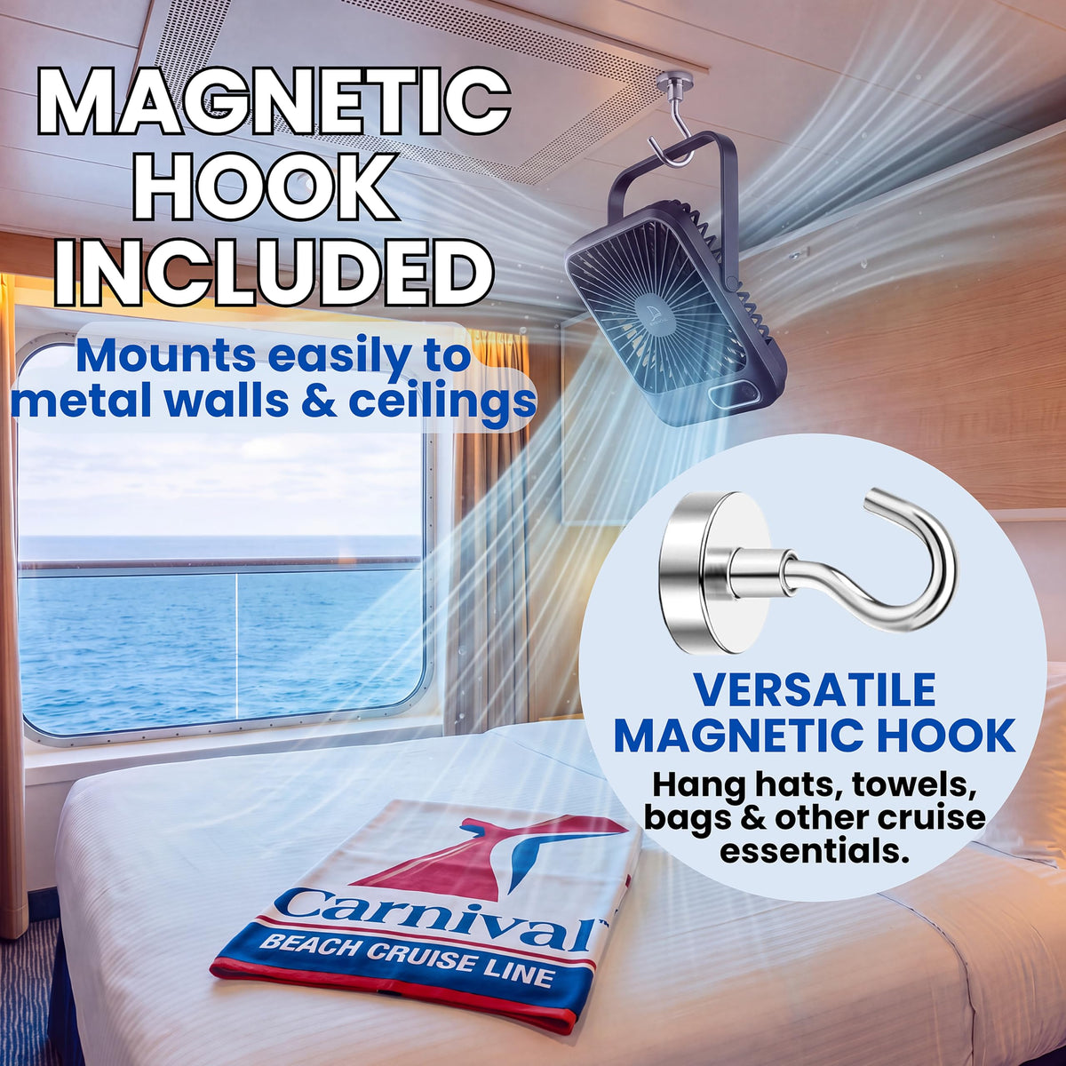 Portable USB Rechargeable Fan with Magnetic Hook N67431