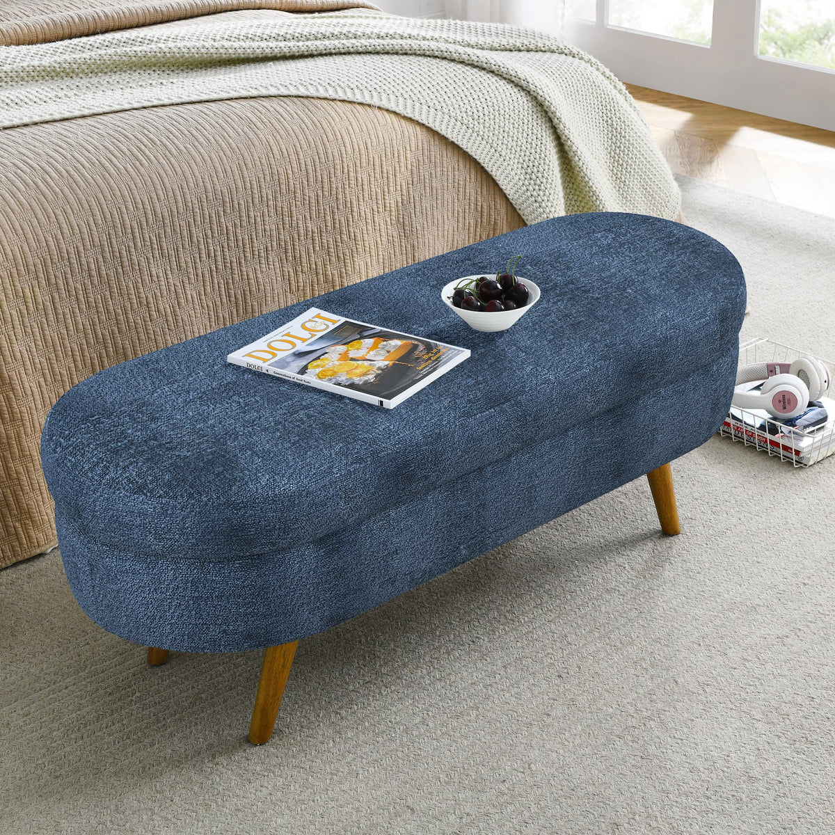 Oval Storage Bench with Rubber Wood Legs Q977527