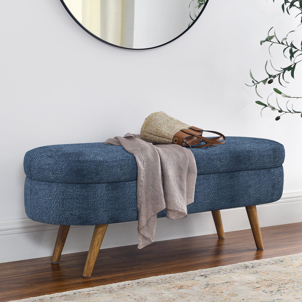 Oval Storage Bench with Rubber Wood Legs Q977527
