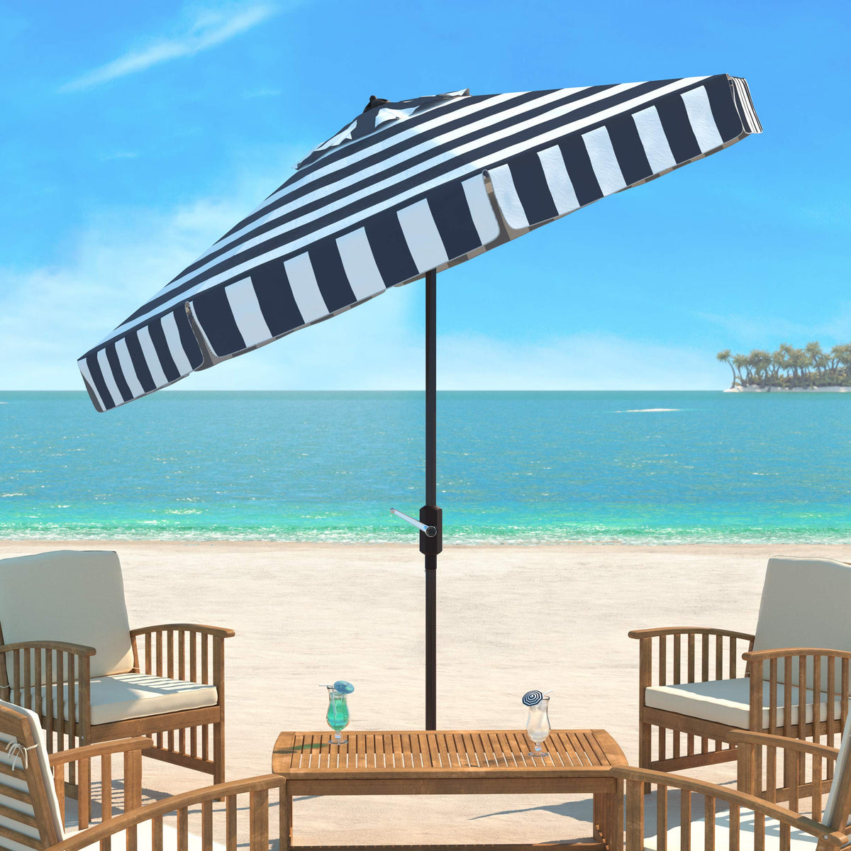 9 ft Navy White Patio Umbrella K87814