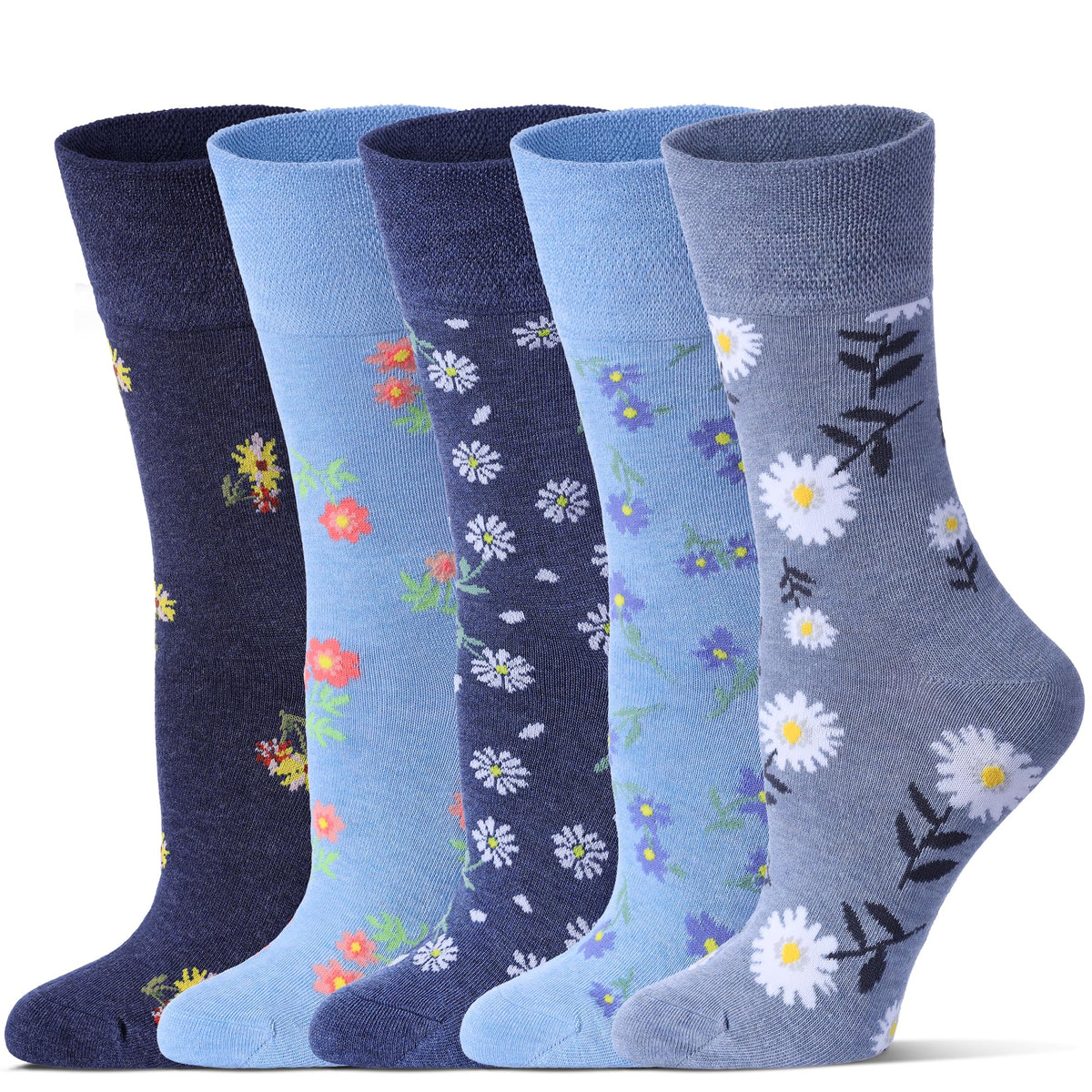 Bamboo Viscose Non Binding Crew Socks, 5 Pairs E405