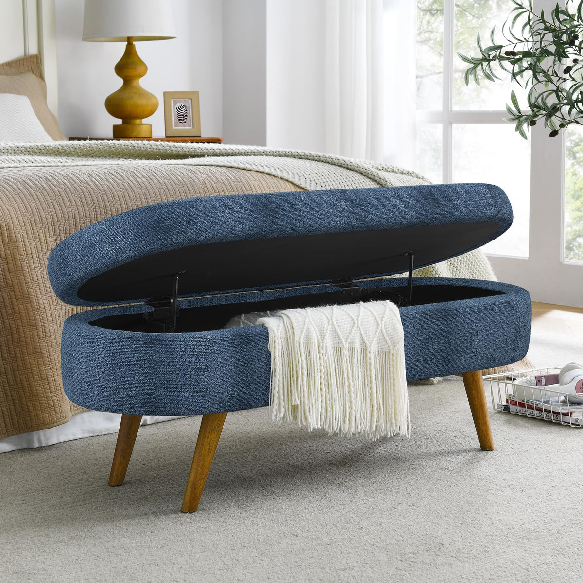 Oval Storage Bench with Rubber Wood Legs Q977527