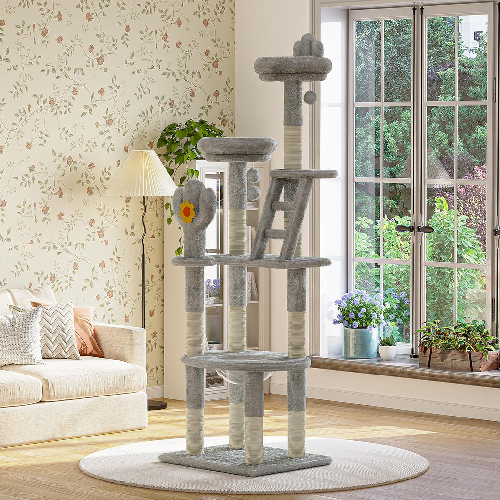 72in Gray Multi-Level Cat Tree with Transparent Capsule J72158