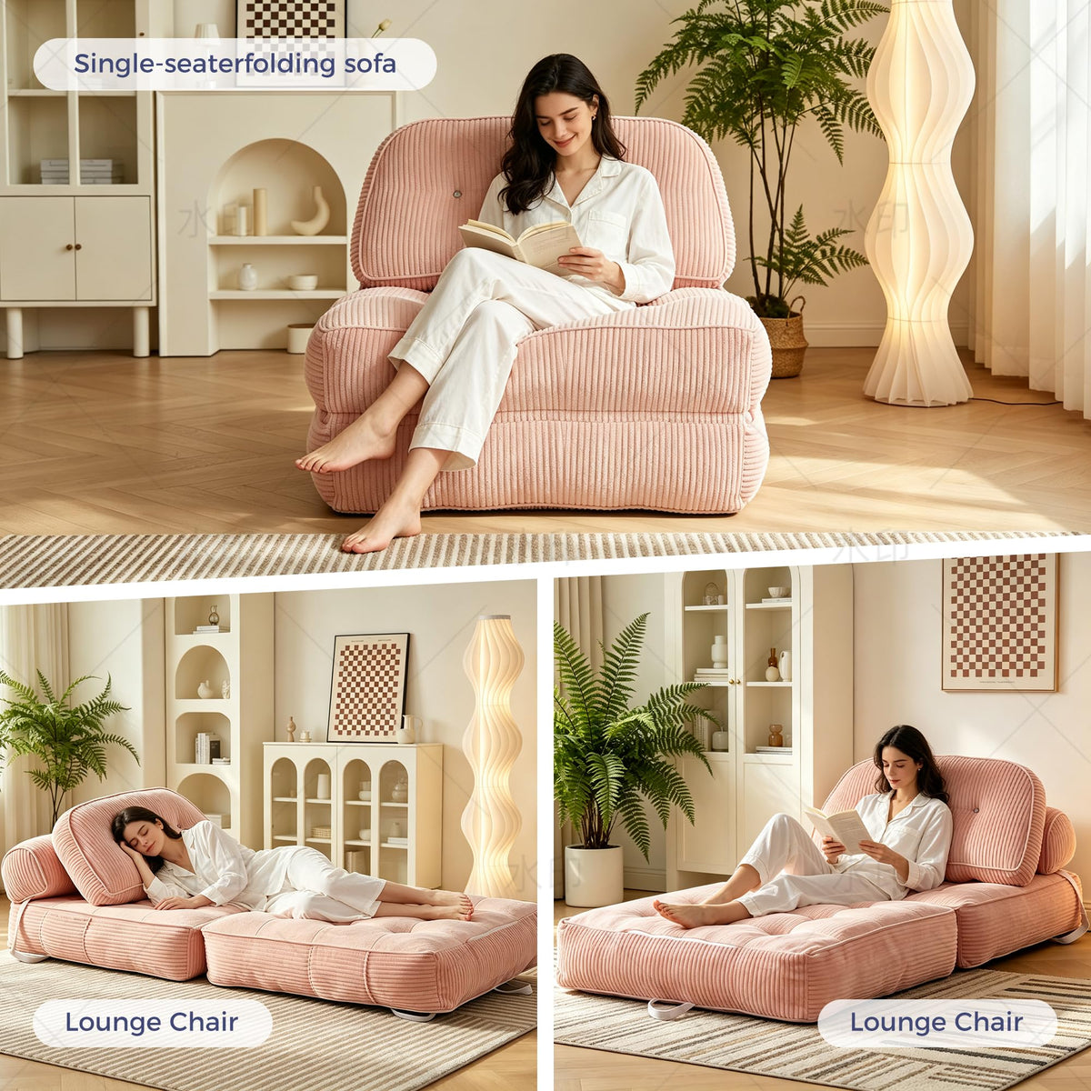 Pink Folding Futon Sleeper Sofa Bed Chair T73835