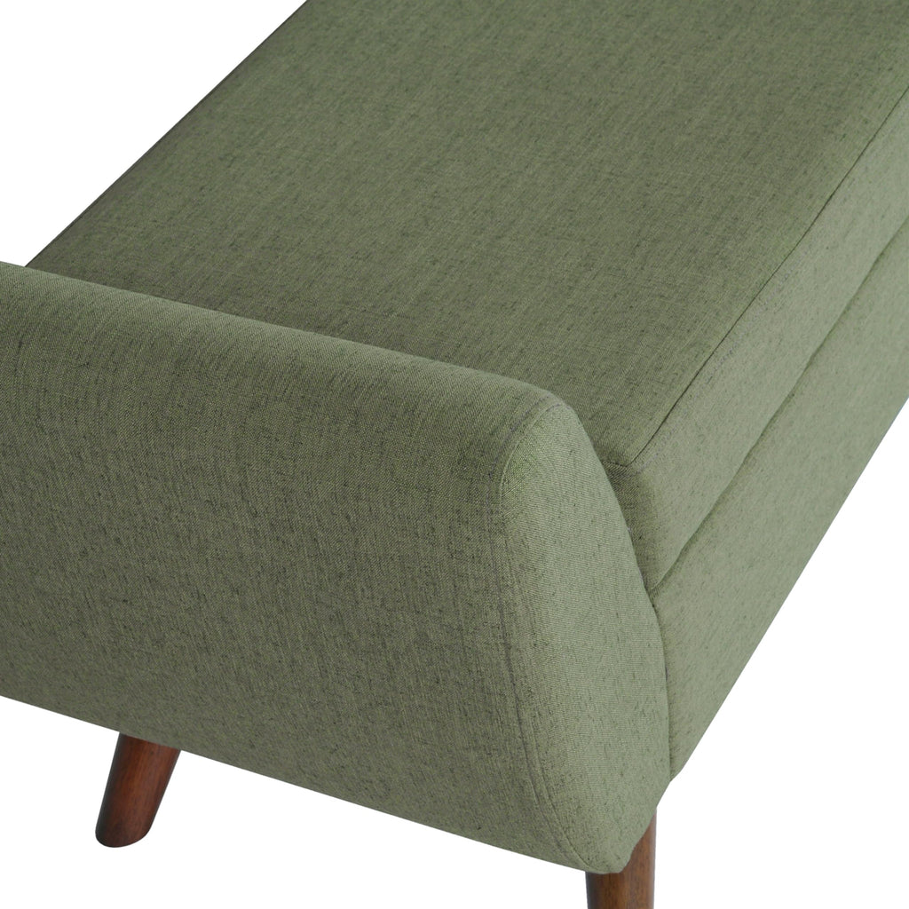 Olive Green Woven Storage Bench with Wood Legs P9783