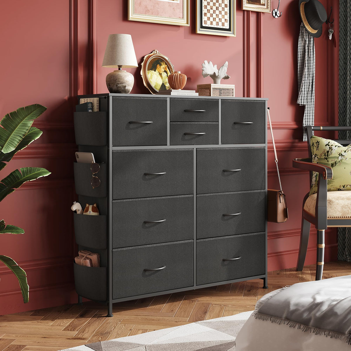 Black 10 Drawer Fabric Dresser W793752