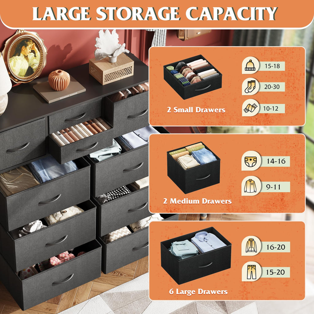 Black 10 Drawer Fabric Dresser W793752