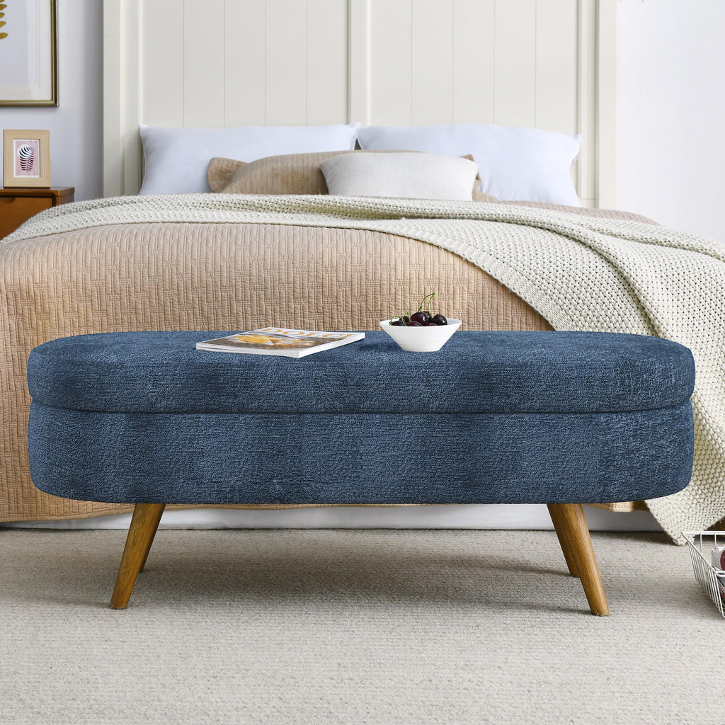 Oval Storage Bench with Rubber Wood Legs Q977527